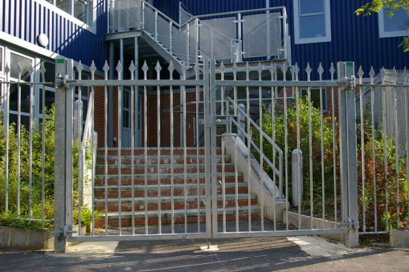silver metal fencing and gate
